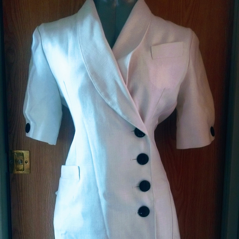 VTG Howard Wolf Women's Bodycon Shirt Dress 80's Fully Lined Off White Sz 14/16